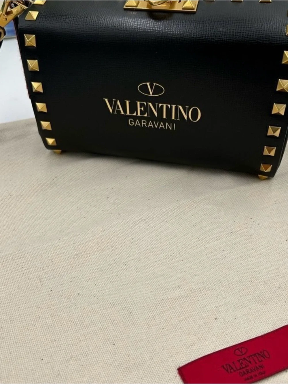 Women’s Valentino Garavani rock, stud, leather shoulder bag made in Italy